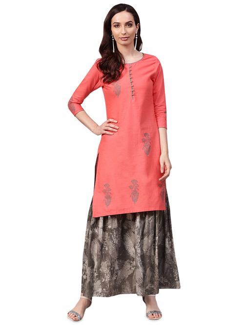 foil printed kurta with sharara set - 16256375 - Very Small Image - 1