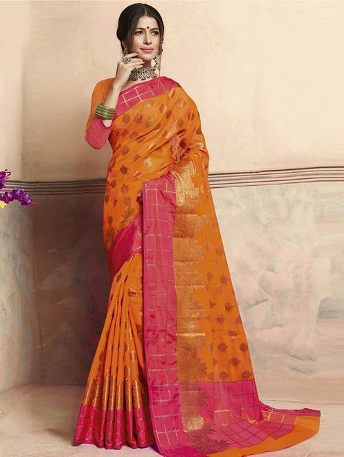 floral zari motif banarasi saree with blouse - 16256661 - Very Small Image - 1