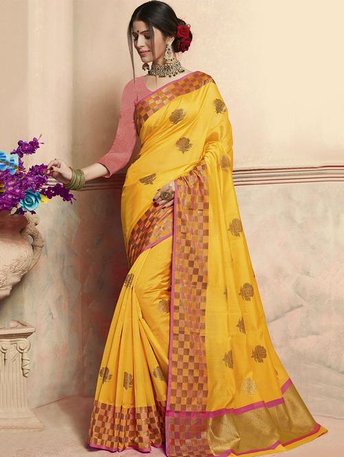 floral zari motif banarasi saree with blouse - 16256664 - Very Small Image - 1