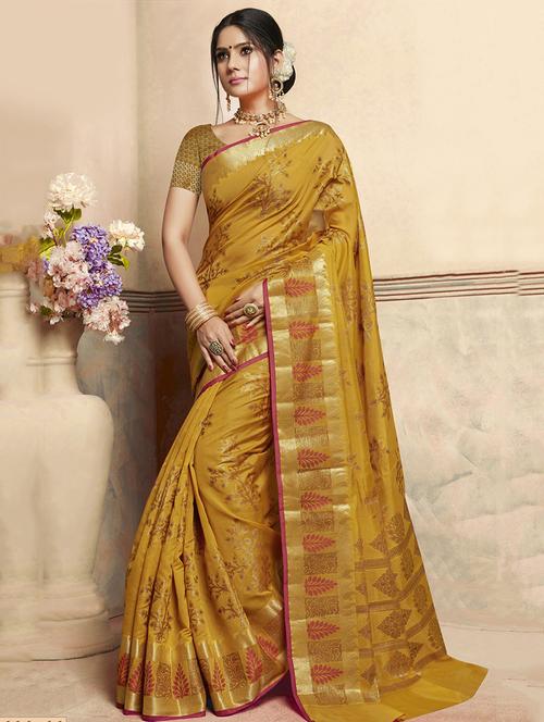 floral zari motif banarasi saree with blouse - 16256666 - Very Small Image - 1