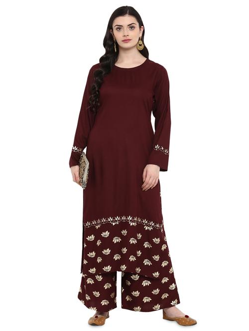 foil printed kurta with palazzo set - 16257653 - Very Small Image - 1