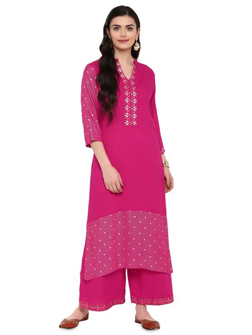 foil print kurta palazzo set - 16257673 - Very Small Image - 1