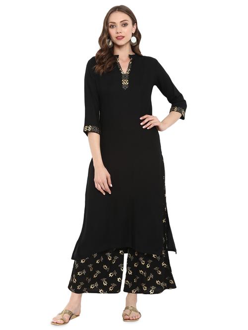 foil print kurta palazzo set - 16257676 - Very Small Image - 1