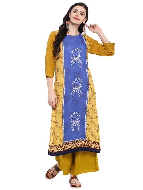 printed straight kurta palazzo set - 16257695 - Very Small Image - 1