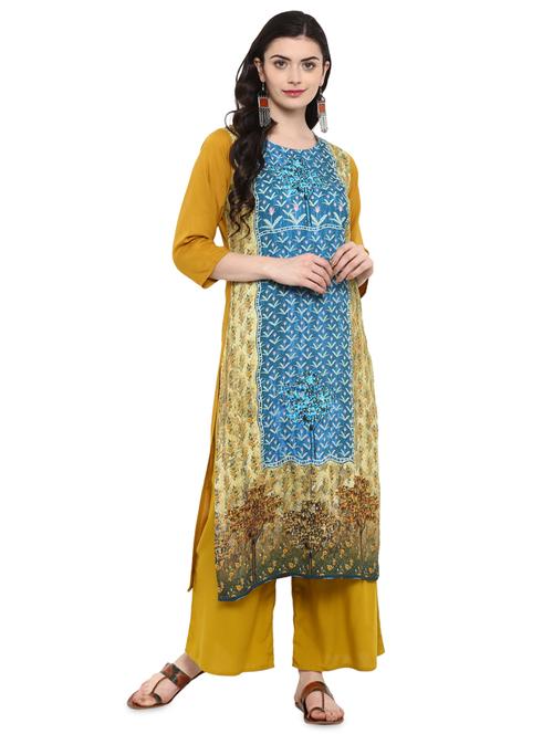 straight printed kurta palazzo set - 16257701 - Very Small Image - 1