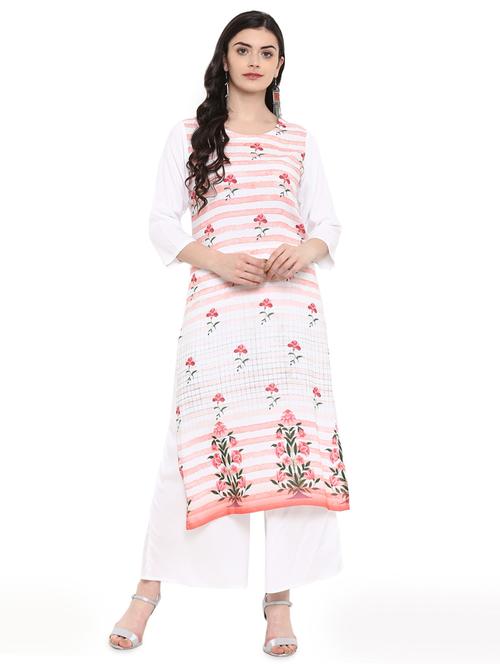 floral stripes kurta palazzo set - 16257721 - Very Small Image - 1