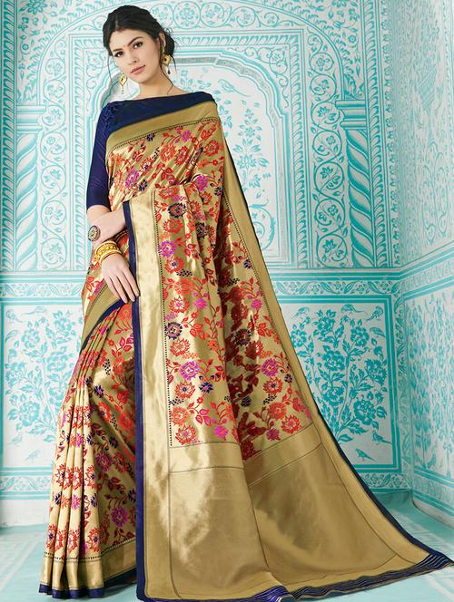 floral zari motif paithani saree with blouse - 16257764 - Very Small Image - 1