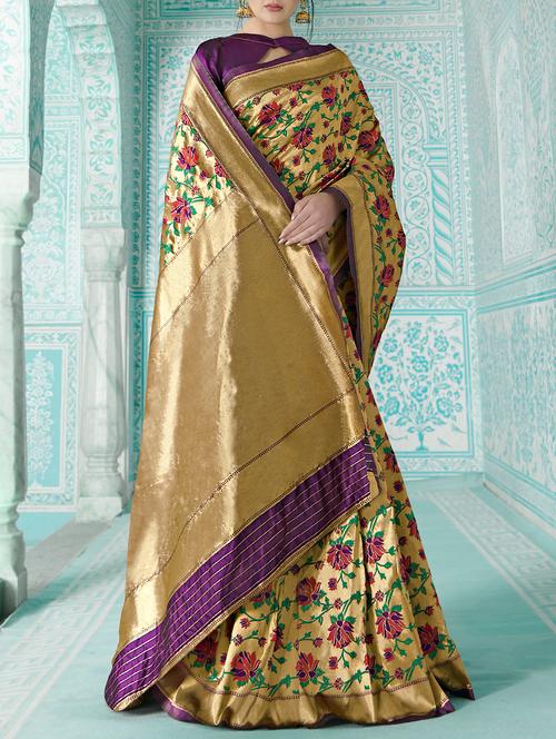 floral zari motif paithani saree with blouse - 16257767 - Very Small Image - 1
