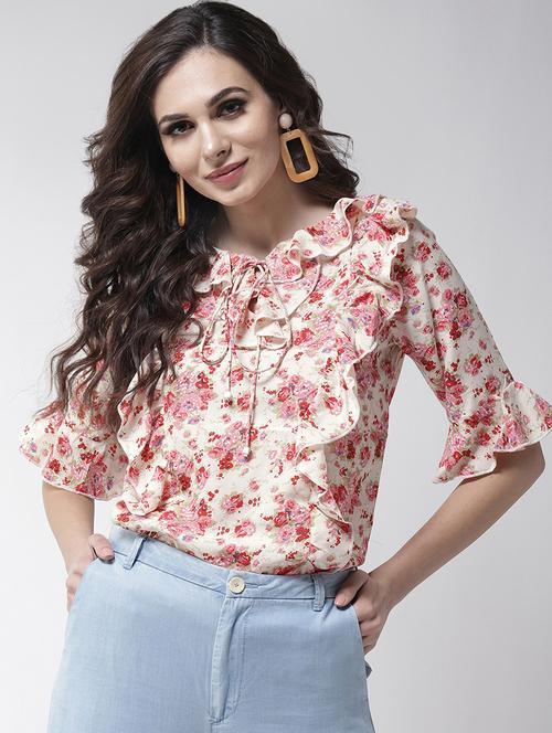 tie up neck floral ruffled top - 16258304 - Very Small Image - 1
