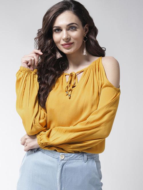 tie up neck cold shoulder top - 16258307 - Very Small Image - 1