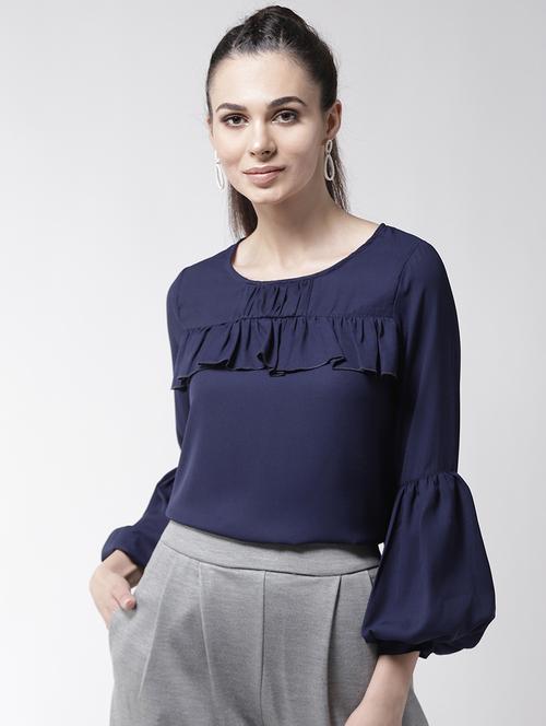 ruffle trim lantern sleeved top - 16258309 - Very Small Image - 1