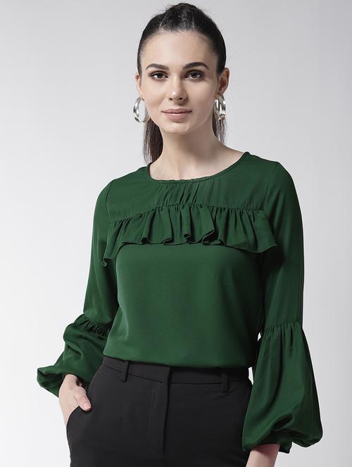 ruffle trim lantern sleeved top - 16258310 - Very Small Image - 1