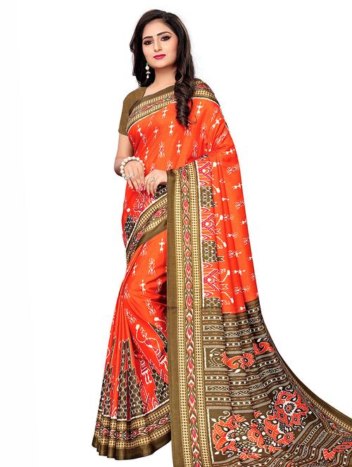 ikat printed saree with blouse - 16259112 - Very Small Image - 1