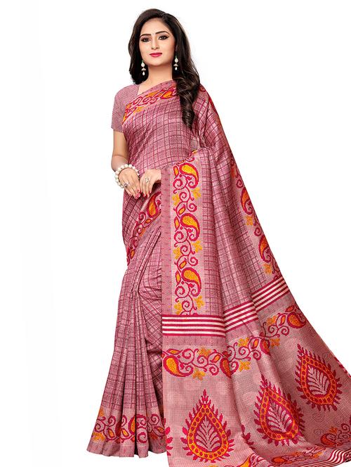 checkered printed saree with blouse - 16259114 - Very Small Image - 1