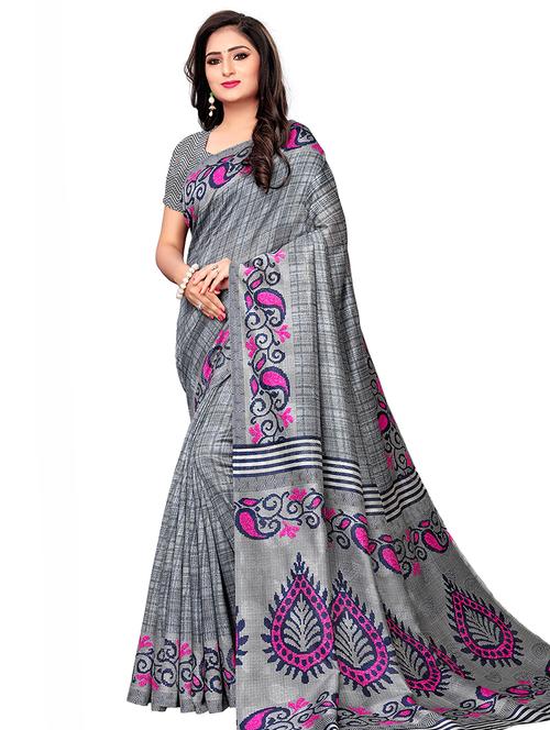 checkered printed saree with blouse - 16259117 - Very Small Image - 1
