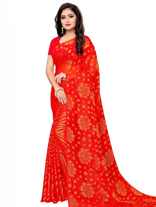 floral brasso printed saree with blouse - 16259118 - Very Small Image - 1