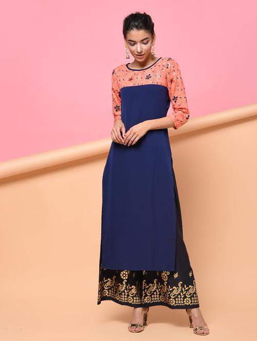 foil print kurta with plazzo set - 16259699 - Very Small Image - 1