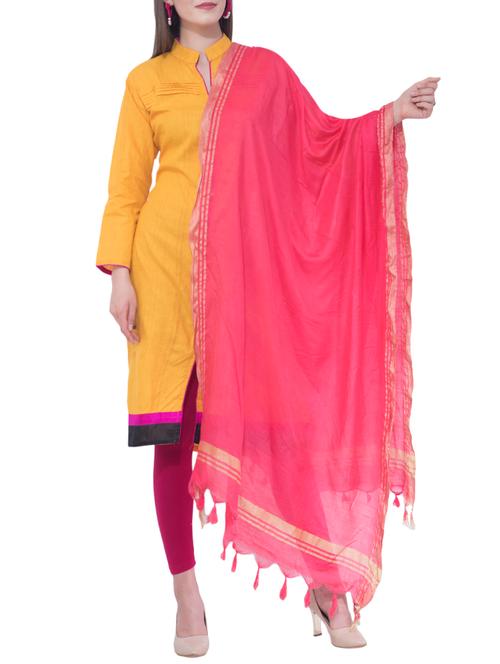 pink gold bordered plain dupatta - 16260783 - Very Small Image - 1