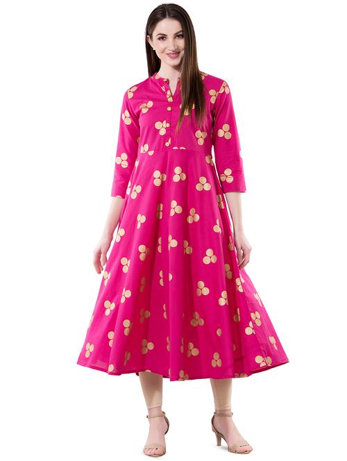foil printed flared kurta - 16261682 - Very Small Image - 1