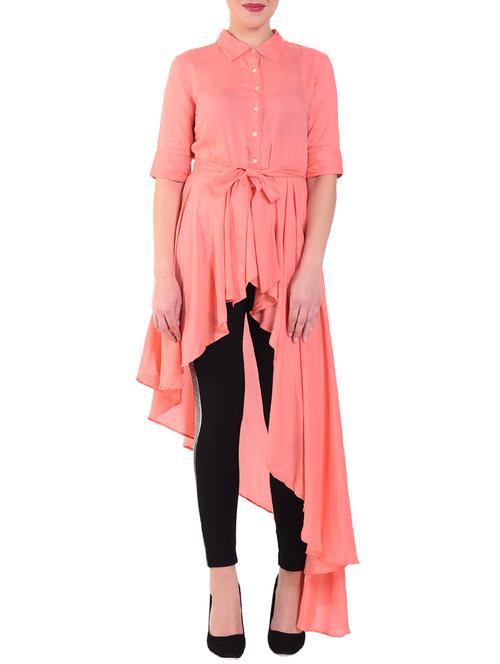 tie knot button up asymmetric tunic - 16262408 - Very Small Image - 1