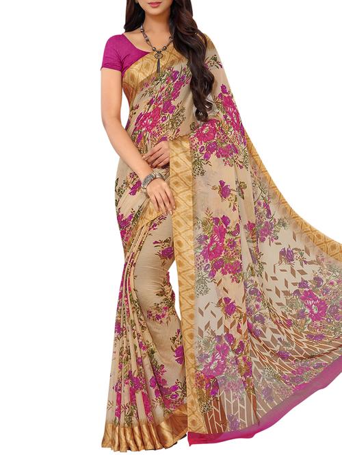 floral printed saree with blouse - 16262666 - Very Small Image - 1