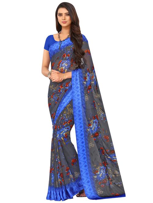floral printed saree with blouse - 16262668 - Very Small Image - 1