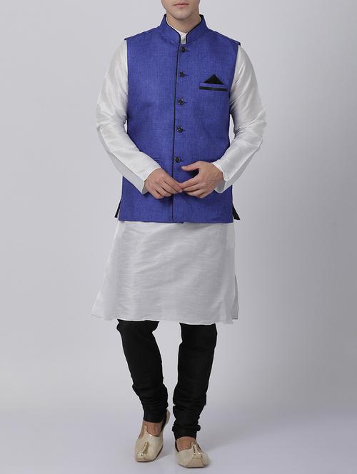 white silk blend kurta pyjama ethnic wear set - 16263914 - Very Small Image - 1
