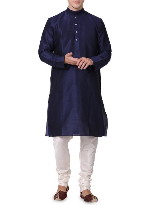 blue dupion kurta pyjama set - 16264048 - Very Small Image - 1