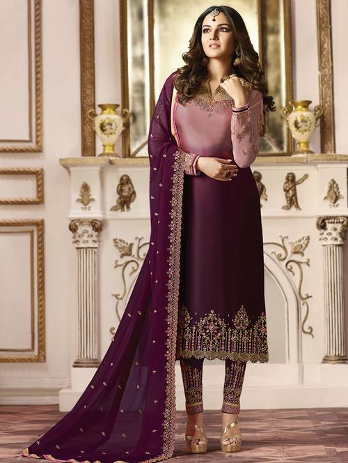 embroidered churidaar semi-stitched suit - 16264188 - Very Small Image - 1