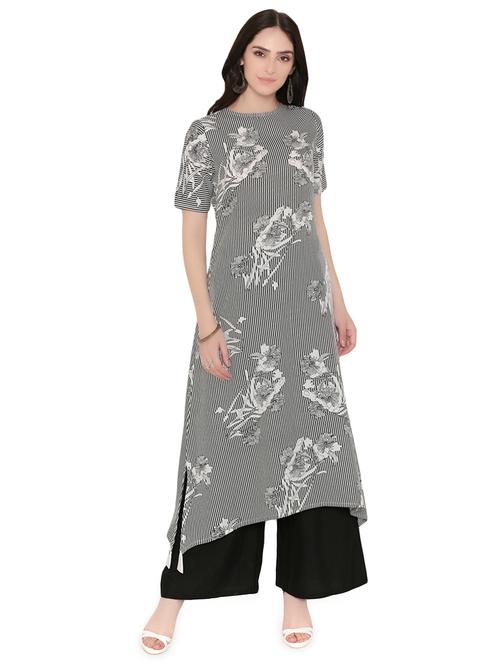 floral striped asymmetric kurta - 16264710 - Very Small Image - 1