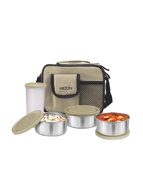 milton meal combi 3 lunch pack with 3 stainless steel containers & 1 tumbler, cream - 16264940 - Very Small Image - 1