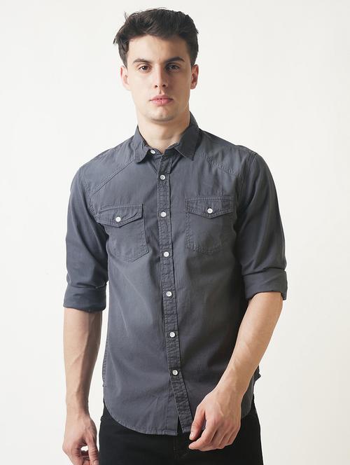 grey denim casual shirt - 16265204 - Very Small Image - 1