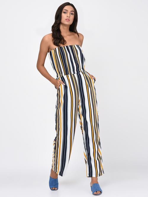 off shoulder striped jumpsuit - 16265312 - Very Small Image - 1