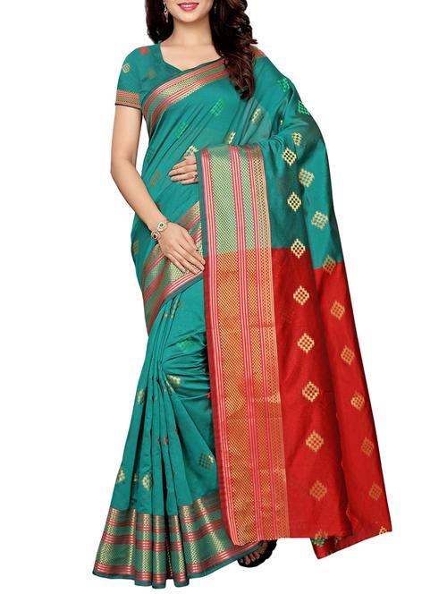 turquoise silk printed saree with blouse - 16265412 - Very Small Image - 1