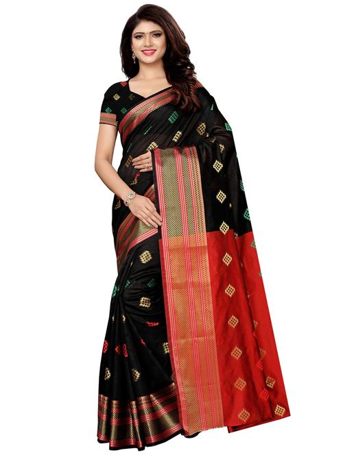 contrast printed saree with blouse - 16265413 - Very Small Image - 1