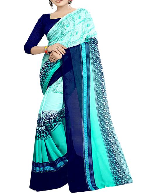 ethnic motifs printed saree with blouse - 16265704 - Very Small Image - 1