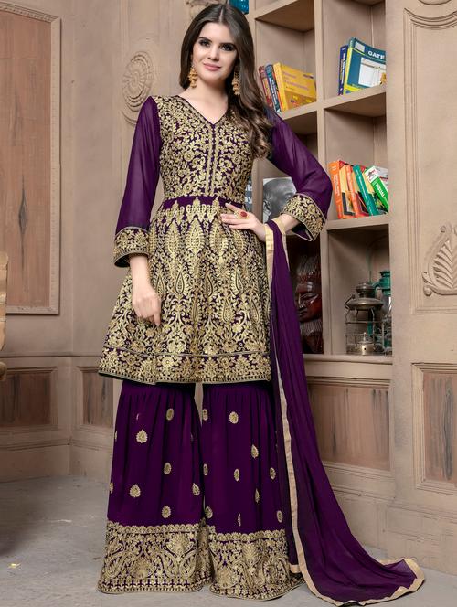 embroidered semi-stitched suit - 16265994 - Very Small Image - 1