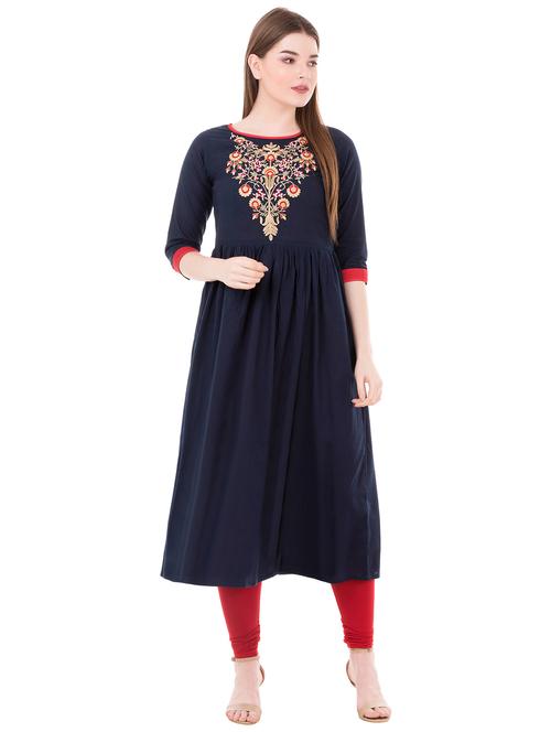 embroidered a-line kurta - 16266143 - Very Small Image - 1