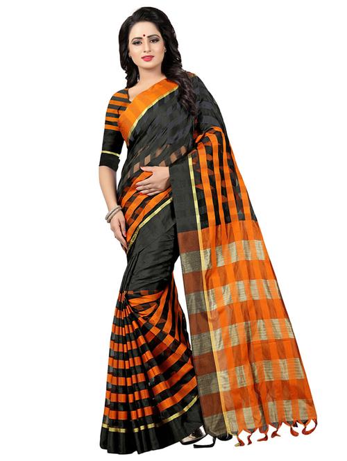 contrast checkered woven saree with blouse - 16266221 - Very Small Image - 1