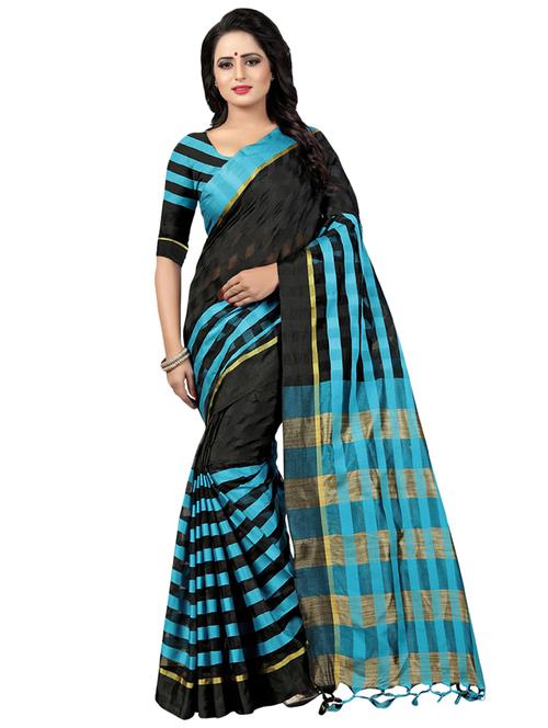 contrast checkered woven saree with blouse - 16266223 - Very Small Image - 1