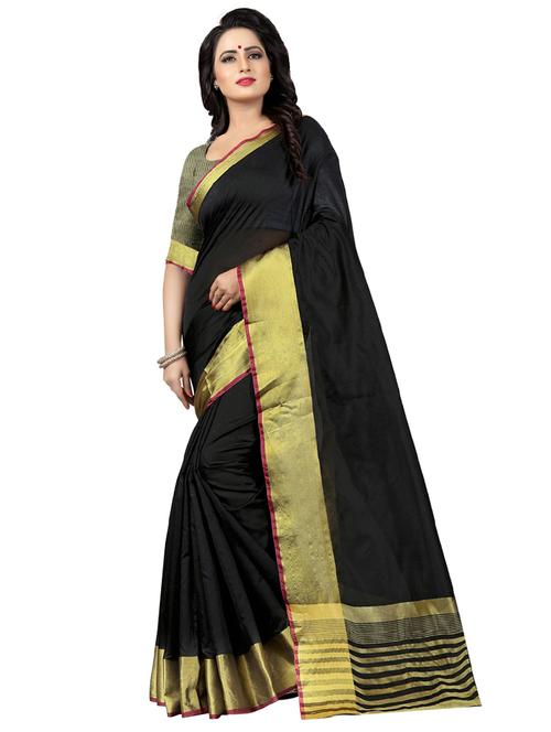 solid zari border saree with blouse - 16266226 - Very Small Image - 1