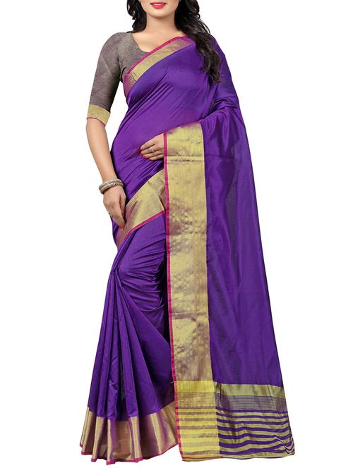 solid zari border saree with blouse - 16266228 - Very Small Image - 1