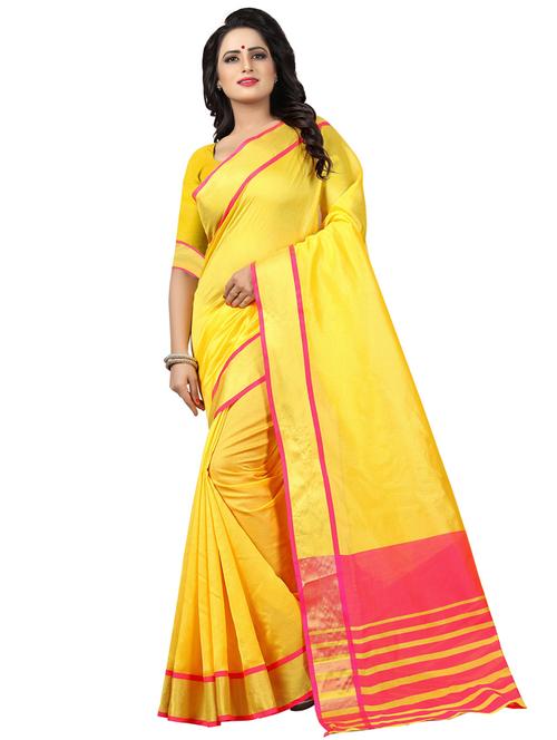 solid zari border saree with blouse - 16266234 - Very Small Image - 1