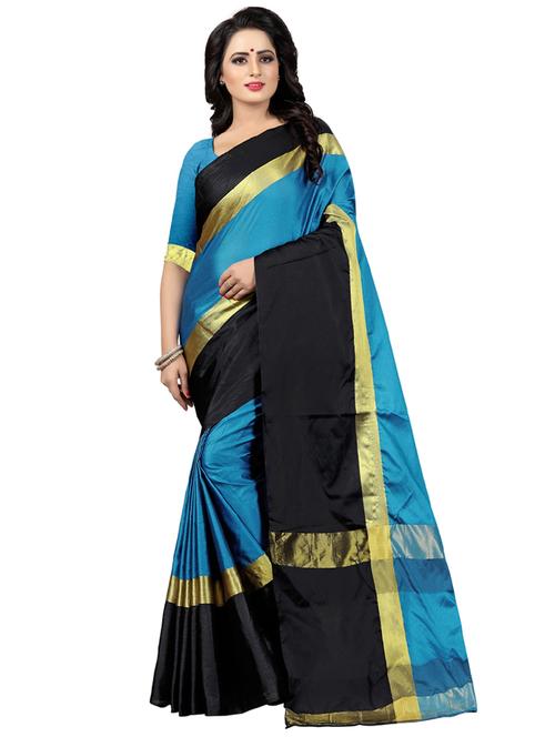contrast zari border saree with blouse - 16266238 - Very Small Image - 1