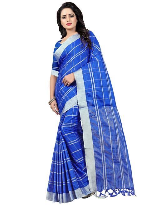 contrast checkered woven saree with blouse - 16266241 - Very Small Image - 1