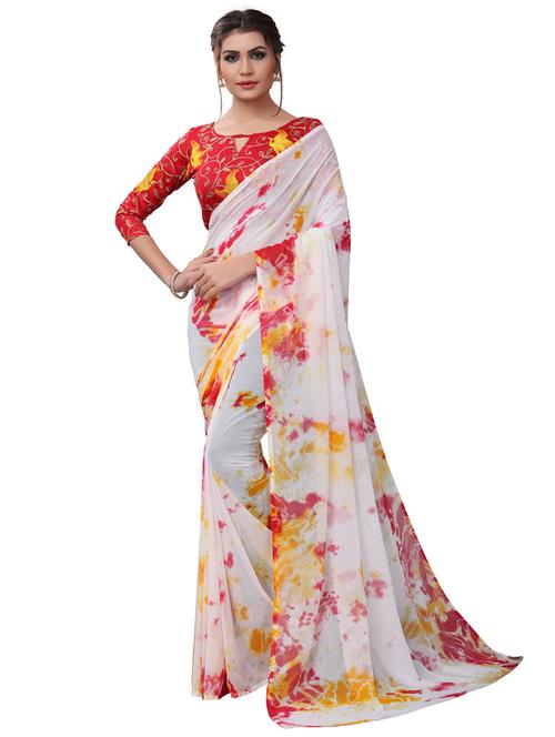 contrast shades tie & dye saree with blouse - 16266254 - Very Small Image - 1