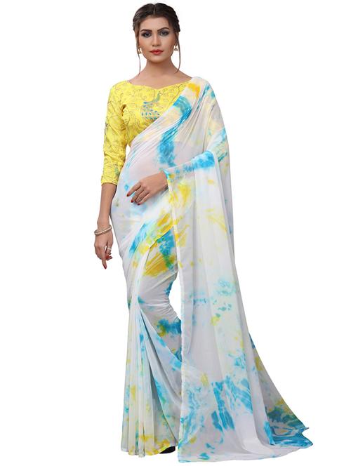 contrast shades tie & dye saree with blouse - 16266255 - Very Small Image - 1