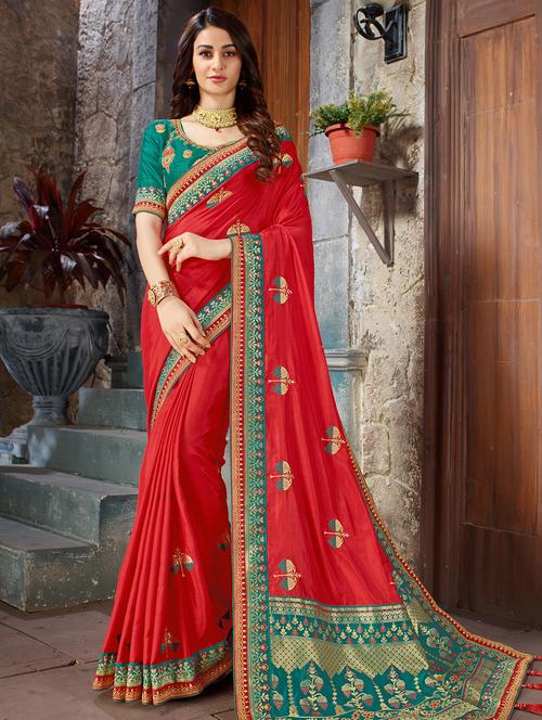 floral embroidered saree with blouse - 16266537 - Very Small Image - 1