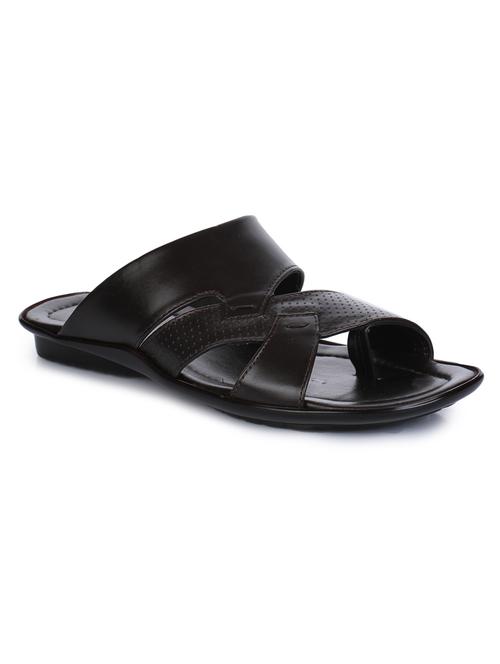 brown leatherette slip on slippers - 16266850 - Very Small Image - 1