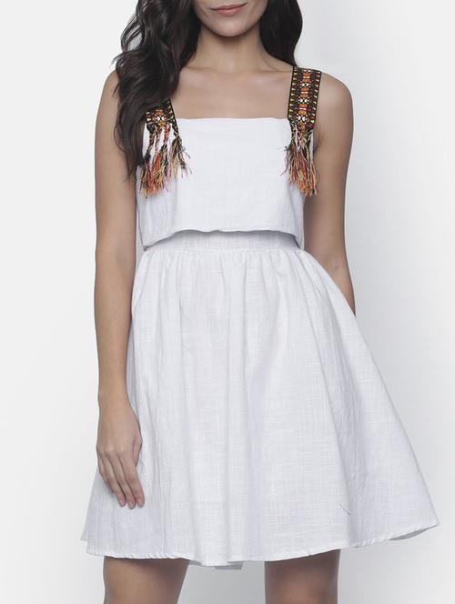 tie back jacquard lace a-line dress - 16268216 - Very Small Image - 1